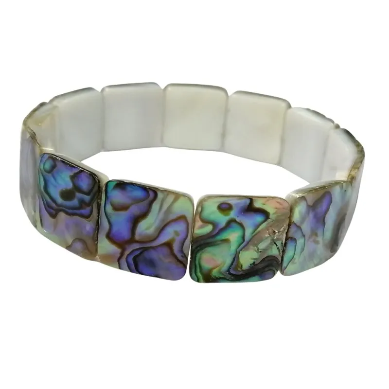 Ladies Natural Stone Abalone Shell Stretch Bracelet