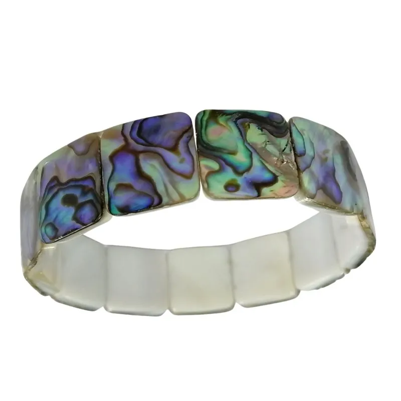 Ladies Natural Stone Abalone Shell Stretch Bracelet