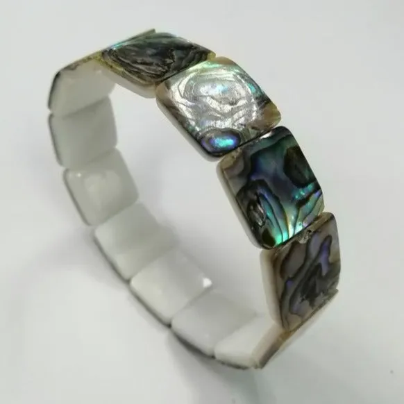 Ladies Natural Stone Abalone Shell Stretch Bracelet