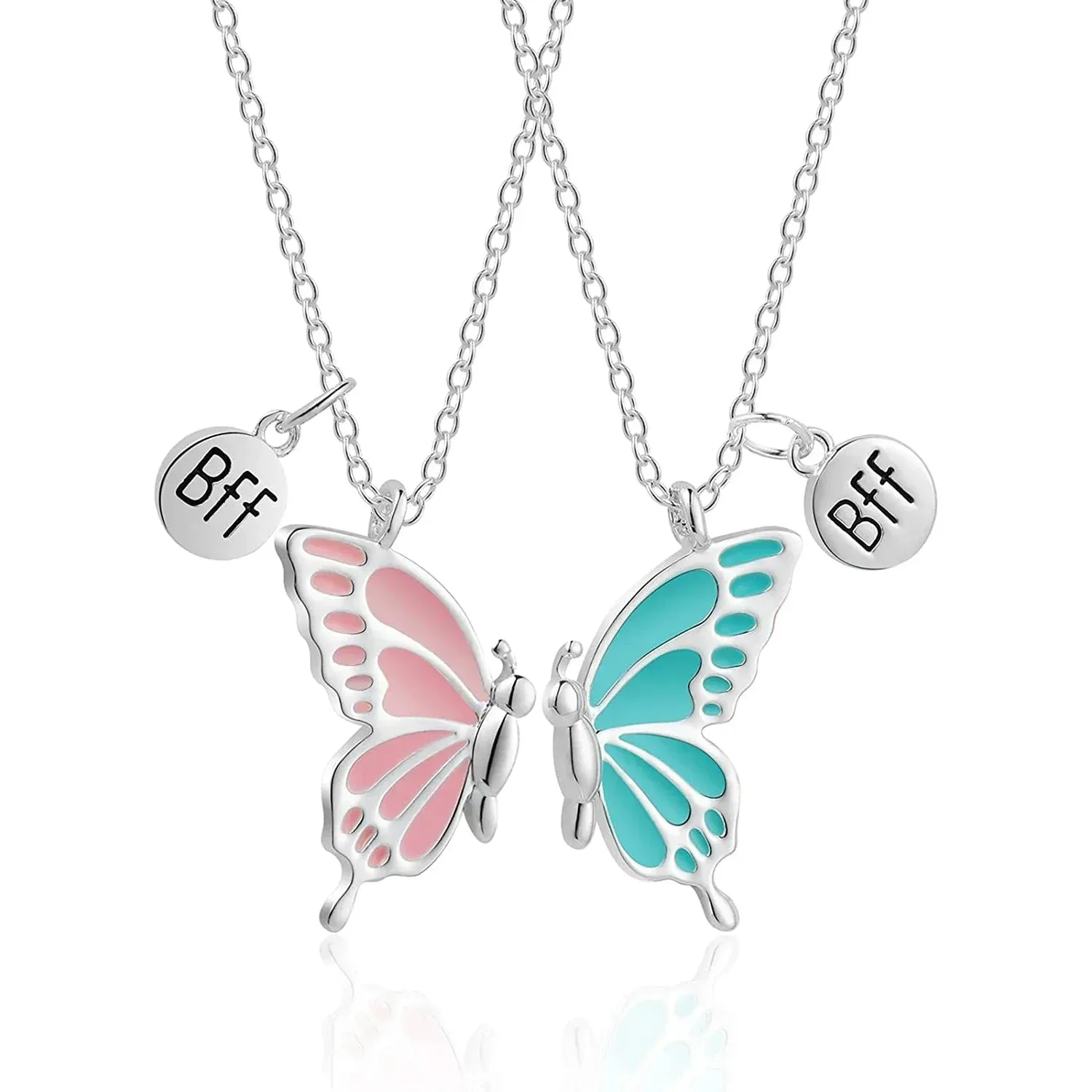 Lady glams 2PCS Best Friend Butterfly Necklaces - Trendy Pendant Necklaces for Dynamic Duos and Long-Distance Connections
