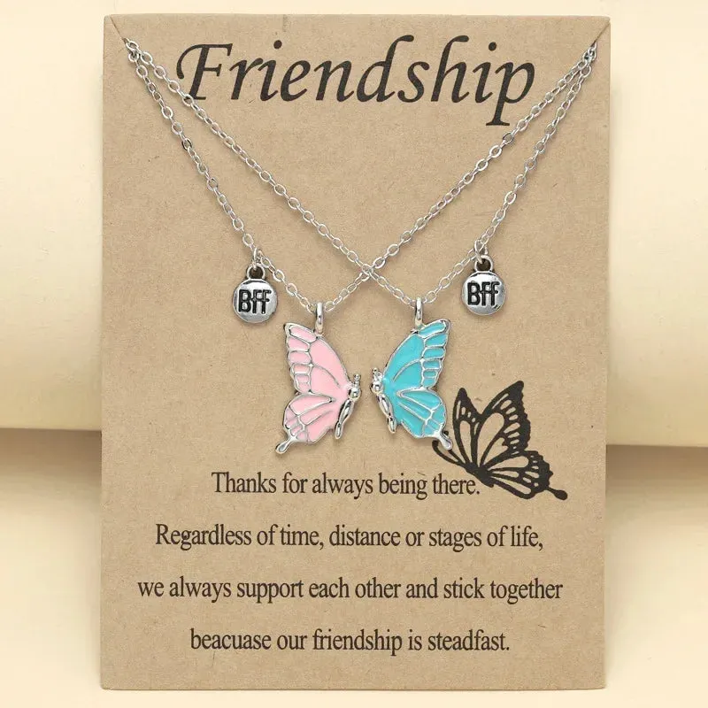 Lady glams 2PCS Best Friend Butterfly Necklaces - Trendy Pendant Necklaces for Dynamic Duos and Long-Distance Connections