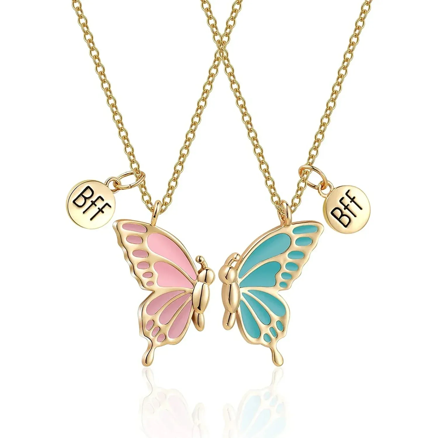 Lady glams 2PCS Best Friend Butterfly Necklaces - Trendy Pendant Necklaces for Dynamic Duos and Long-Distance Connections