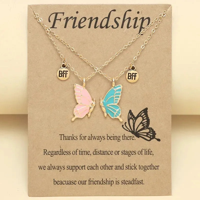 Lady glams 2PCS Best Friend Butterfly Necklaces - Trendy Pendant Necklaces for Dynamic Duos and Long-Distance Connections
