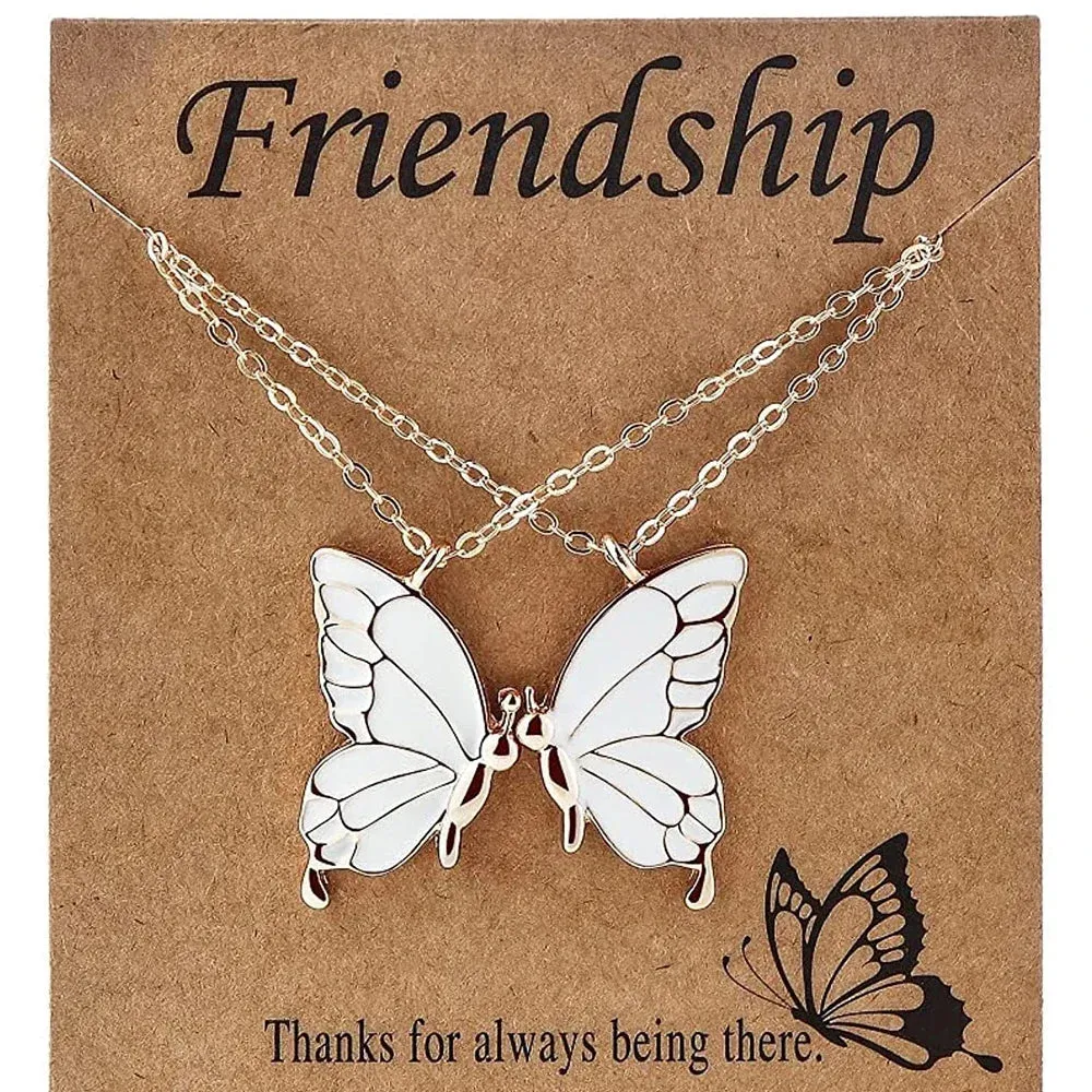 Lady glams 2PCS Best Friend Butterfly Necklaces - Trendy Pendant Necklaces for Dynamic Duos and Long-Distance Connections