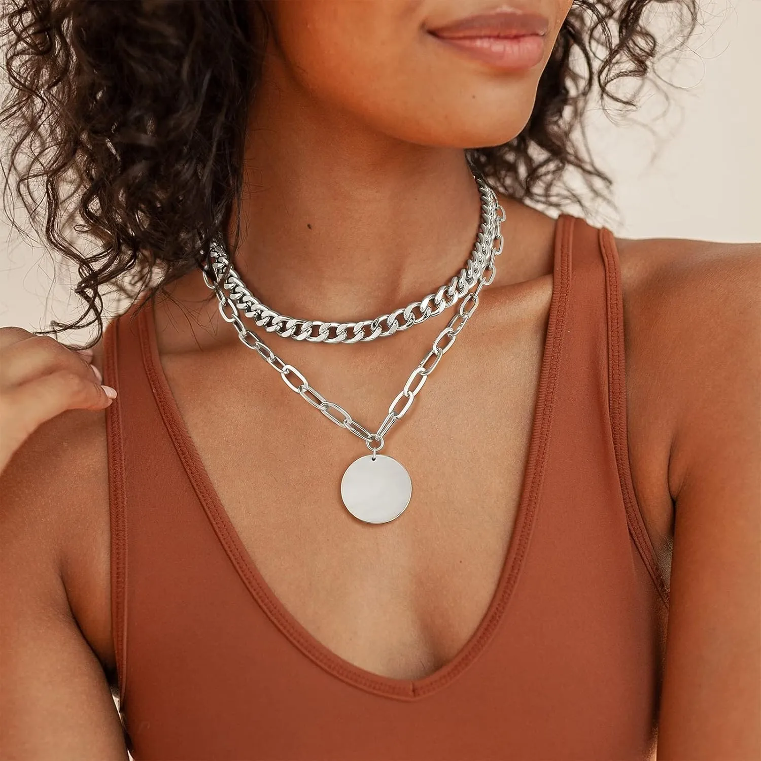LANE WOODS Gold Layered Necklaces for Women Girls Dainty Layering Coin Lock Eye Snake Pendant Jewelry Gifts