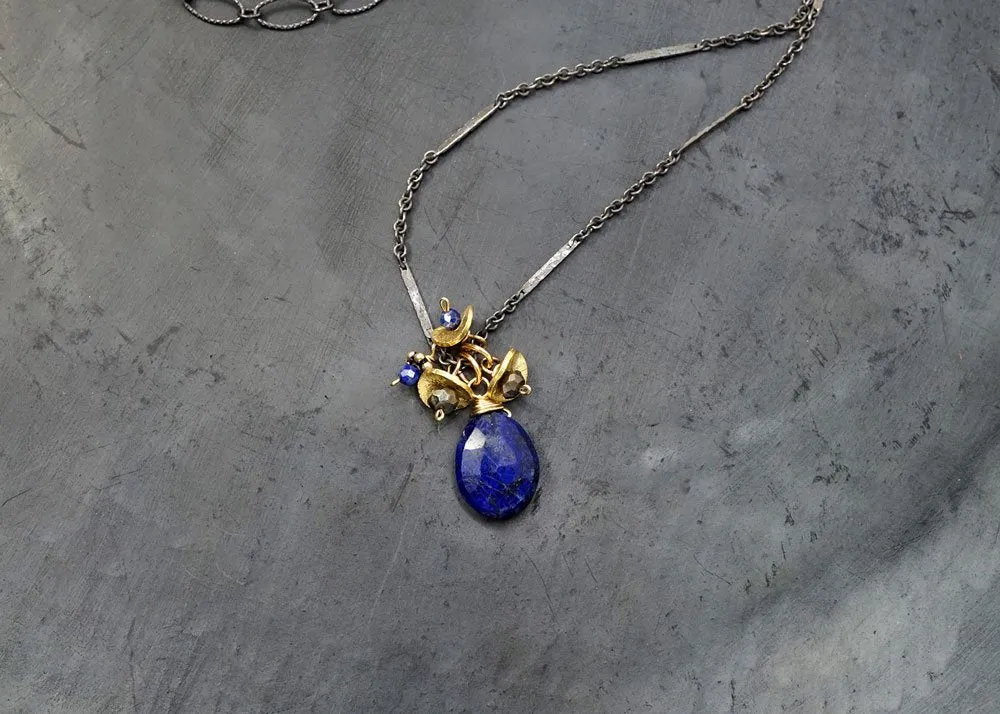 Lapis, Gold, Pyrite Small Cluster Necklace