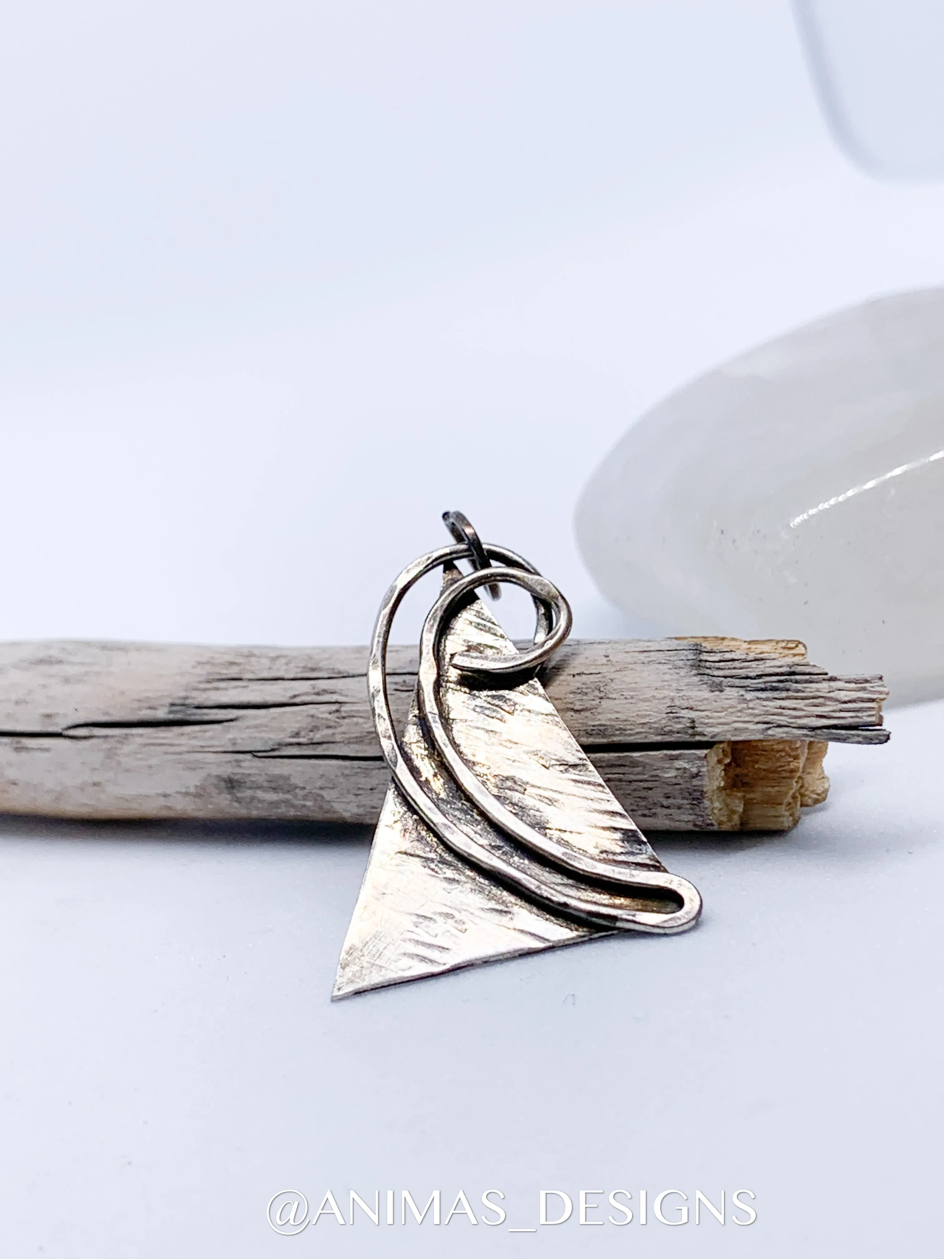 Large Fused Geometric Pyramid Sterling Silver Necklace