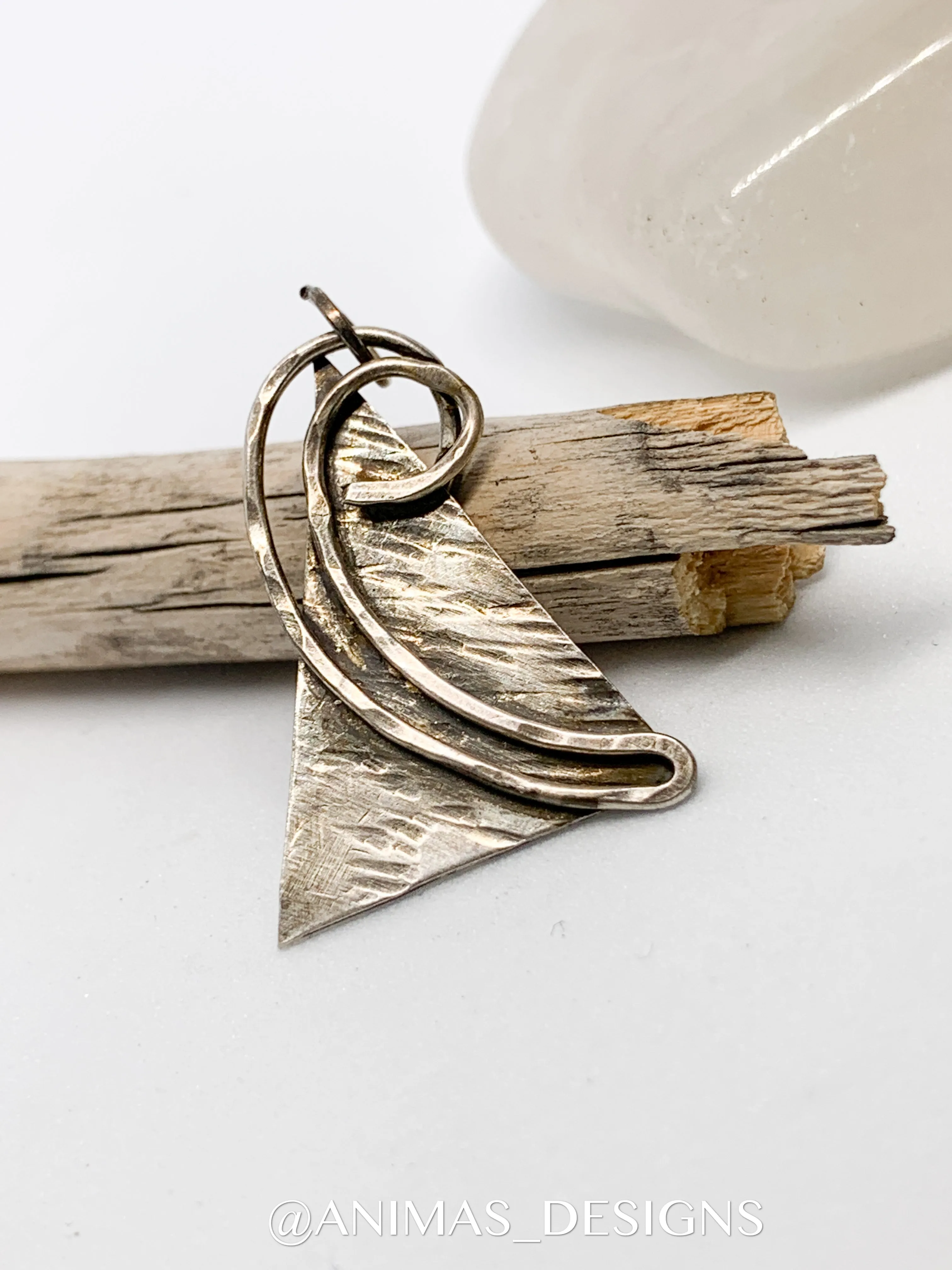Large Fused Geometric Pyramid Sterling Silver Necklace