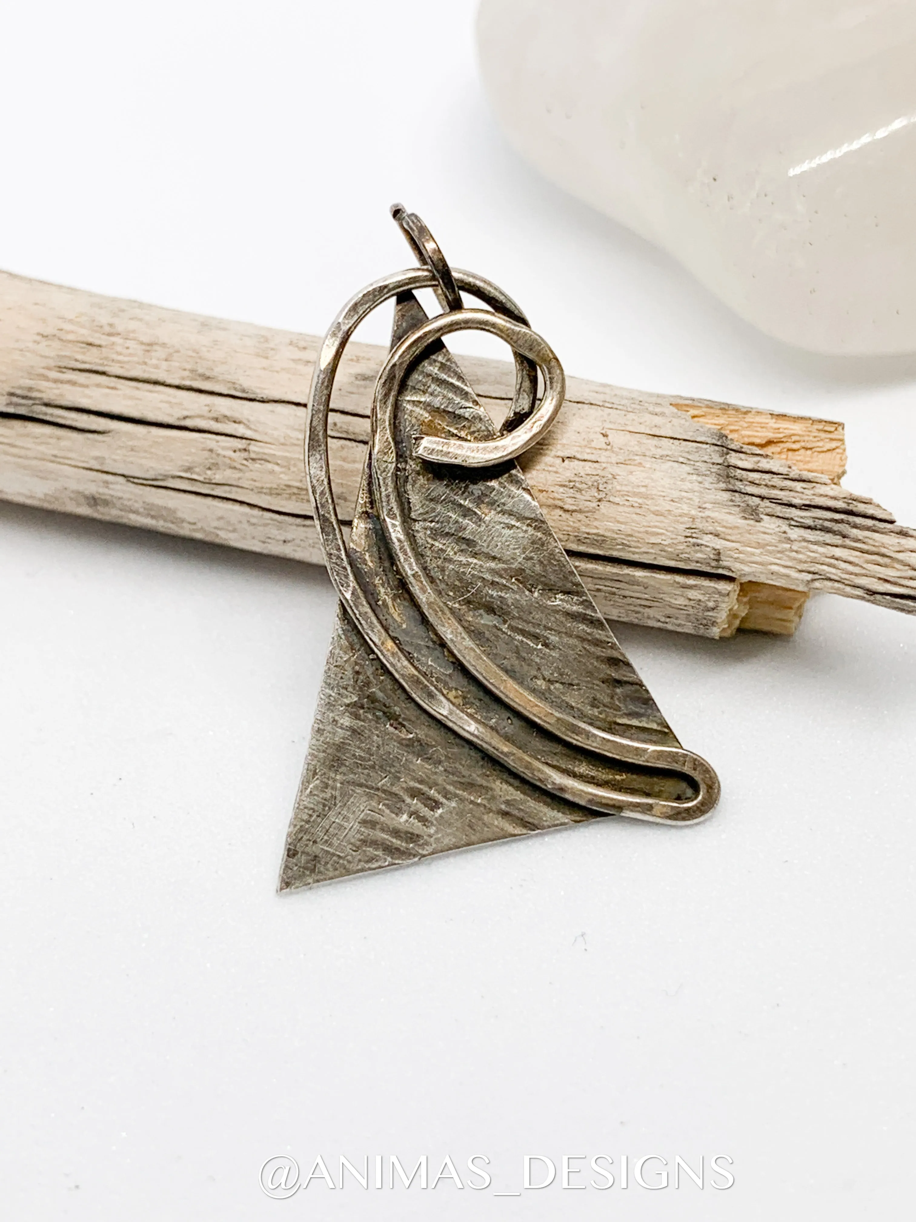 Large Fused Geometric Pyramid Sterling Silver Necklace