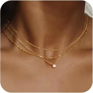 Lariat Gold Necklace for Women, Dainty 14k Long Gold Necklace Set Simple Layered Gold Plated Pendant Beaded Drop Chain Jewelry Y Stacked Necklaces for Women