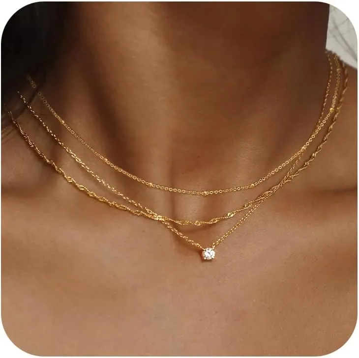 Lariat Gold Necklace for Women, Dainty 14k Long Gold Necklace Set Simple Layered Gold Plated Pendant Beaded Drop Chain Jewelry Y Stacked Necklaces for Women