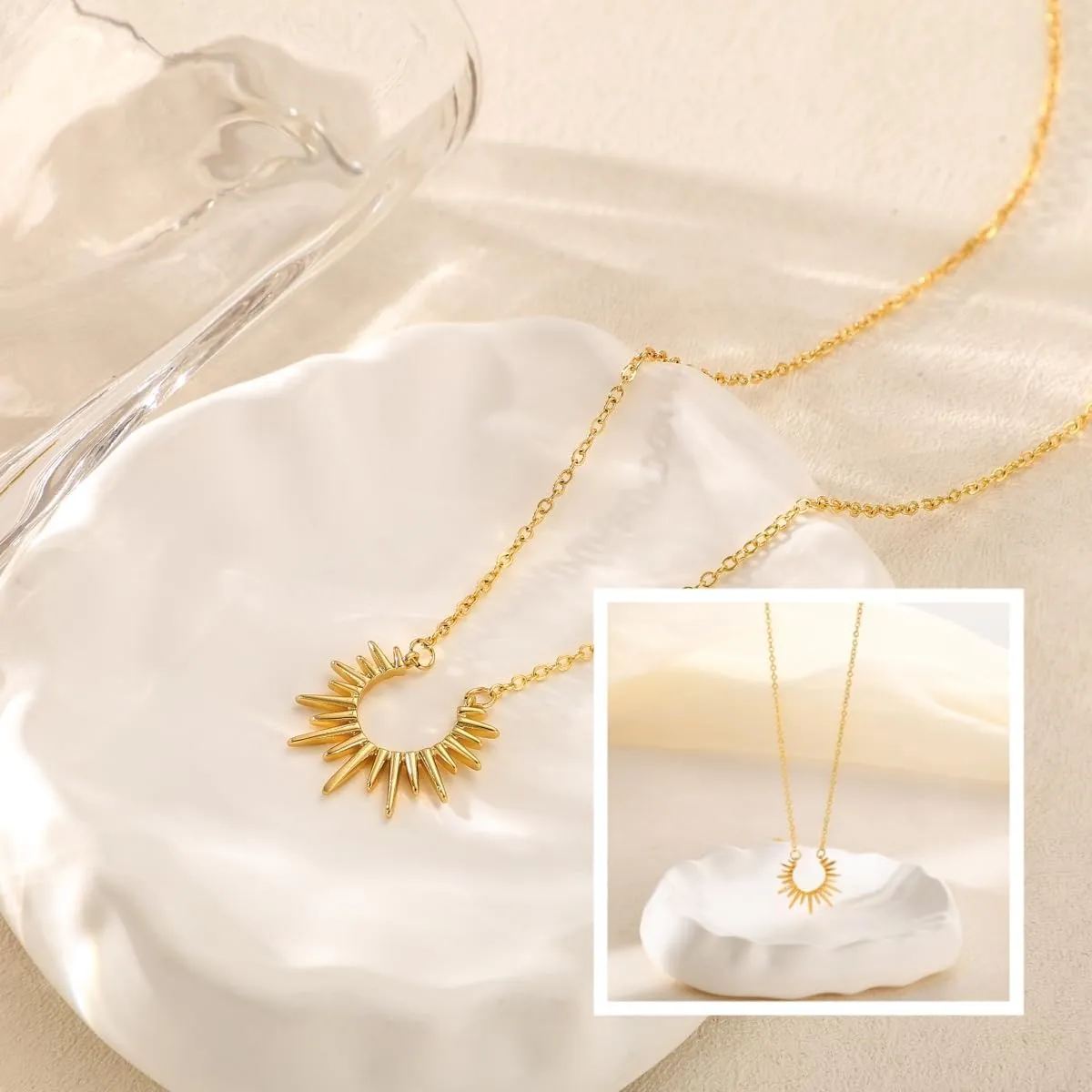 Lariat Gold Necklaces for Women - Dainty Gold Necklace Trendy 14K Gold Plated Hypoallergenic Layered Long Y-Shape Sunburst CZ T-Bar Pendant Drop Chain Necklace Set for Women Non Tarinsh Jewelry Gift