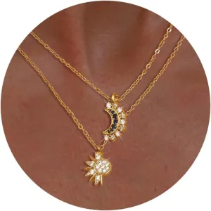 Lariat Gold Necklaces for Women - Dainty Gold Necklace Trendy 14K Gold Plated Hypoallergenic Layered Long Y-Shape Sunburst CZ T-Bar Pendant Drop Chain Necklace Set for Women Non Tarinsh Jewelry Gift