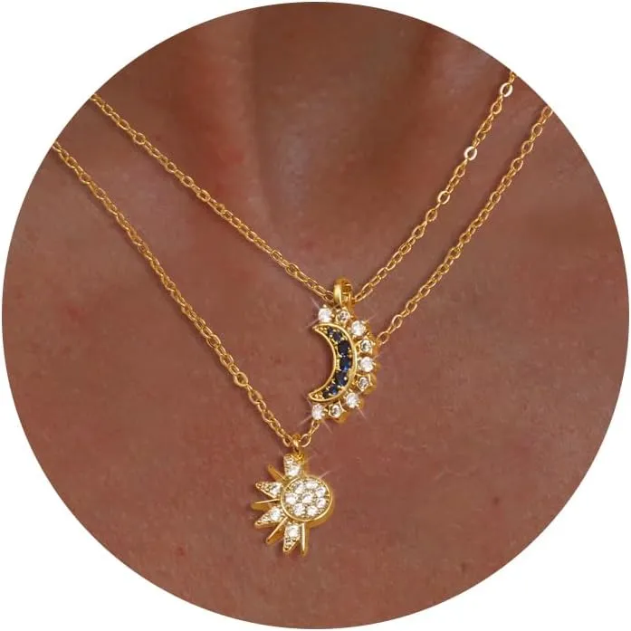 Lariat Gold Necklaces for Women - Dainty Gold Necklace Trendy 14K Gold Plated Hypoallergenic Layered Long Y-Shape Sunburst CZ T-Bar Pendant Drop Chain Necklace Set for Women Non Tarinsh Jewelry Gift