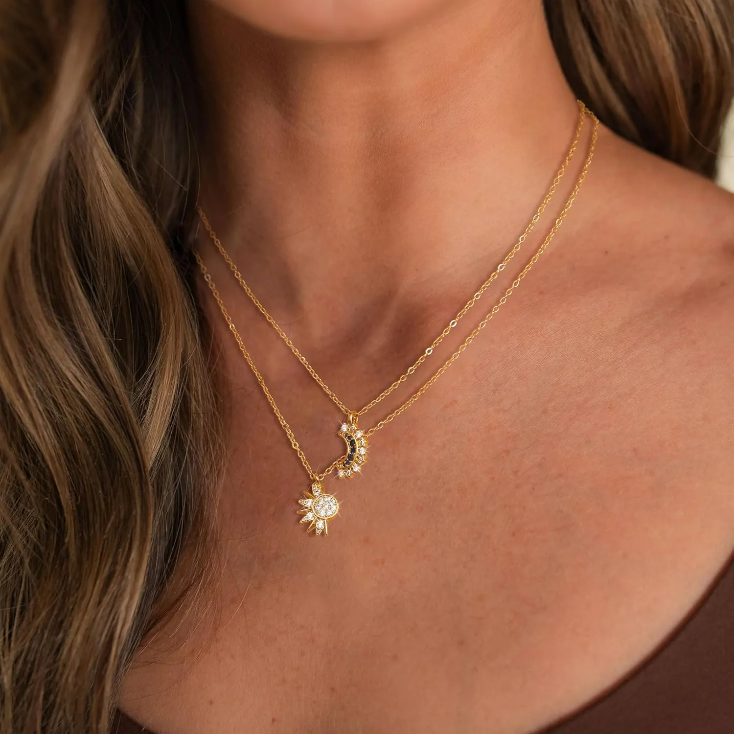 Lariat Gold Necklaces for Women - Dainty Gold Necklace Trendy 14K Gold Plated Hypoallergenic Layered Long Y-Shape Sunburst CZ T-Bar Pendant Drop Chain Necklace Set for Women Non Tarinsh Jewelry Gift