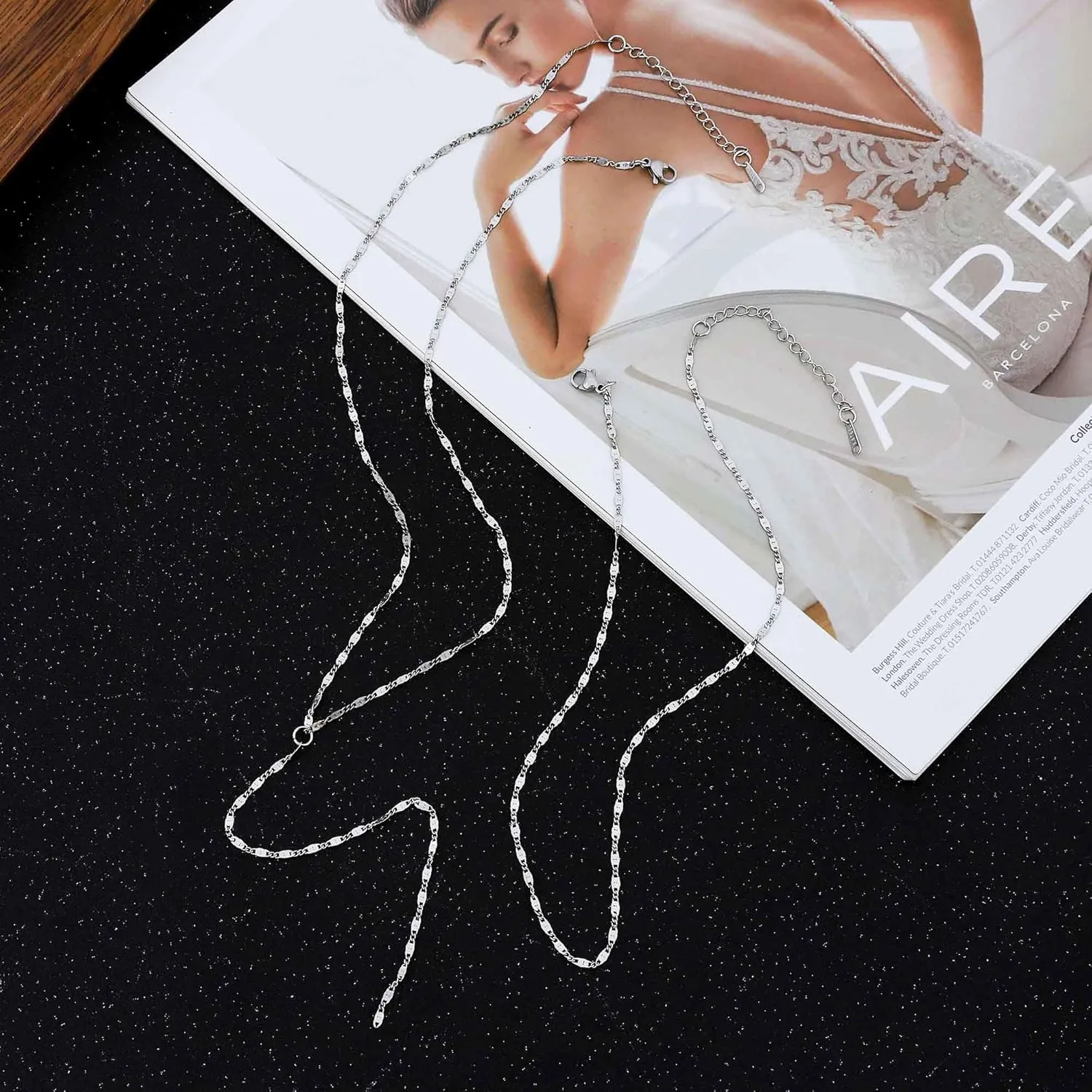 Lariat Silver Necklace for Women, Dainty Long Necklace Silver Y-Shaped Layered Beaded Chain Drop Necklaces for Women Trendy Simple Silver Jewelry for Women Gifts
