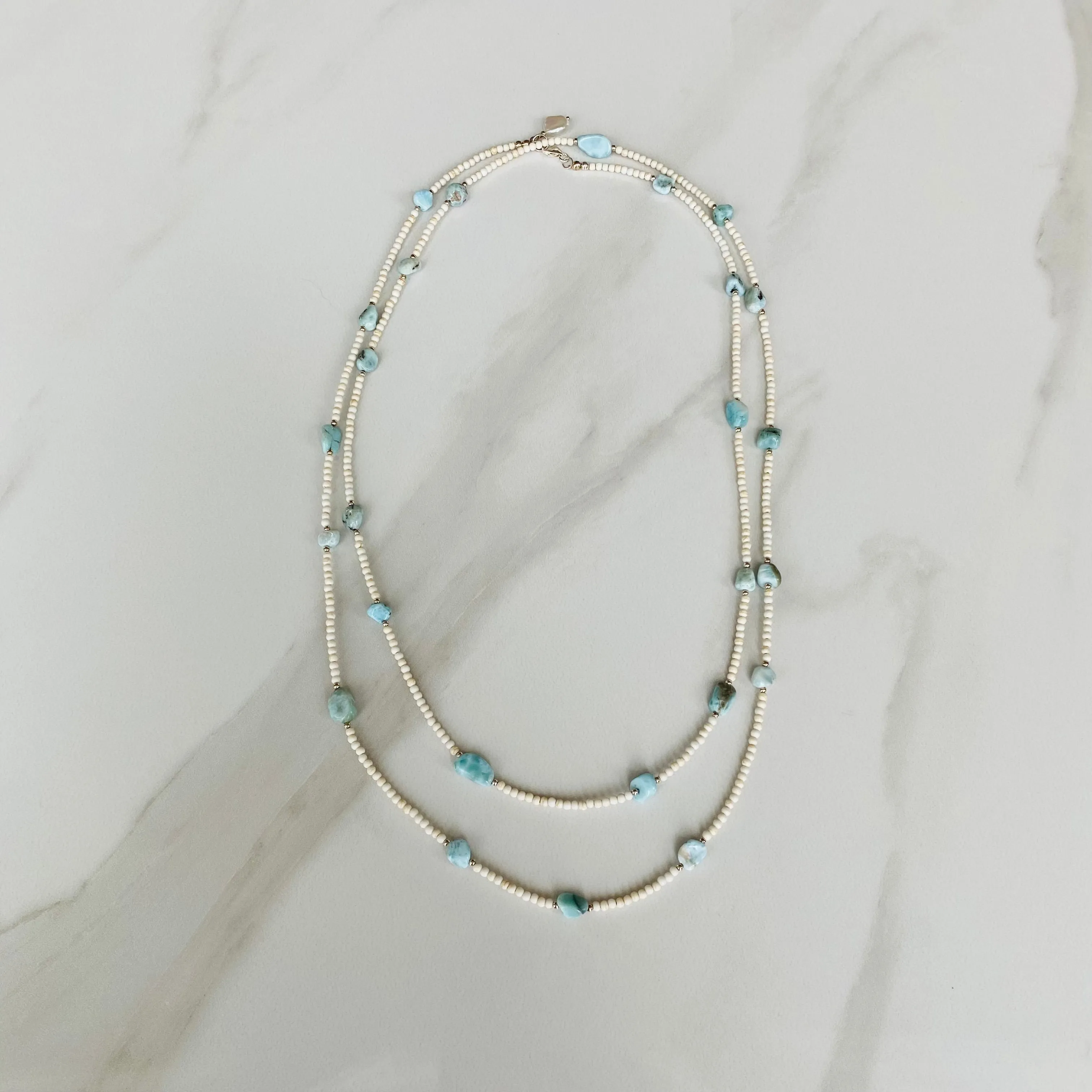 Larimar & White Turquoise Long Beaded Necklace
