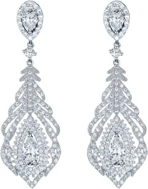 LAVINA Feather Statement Chandelier Teardrop CZ Earrings