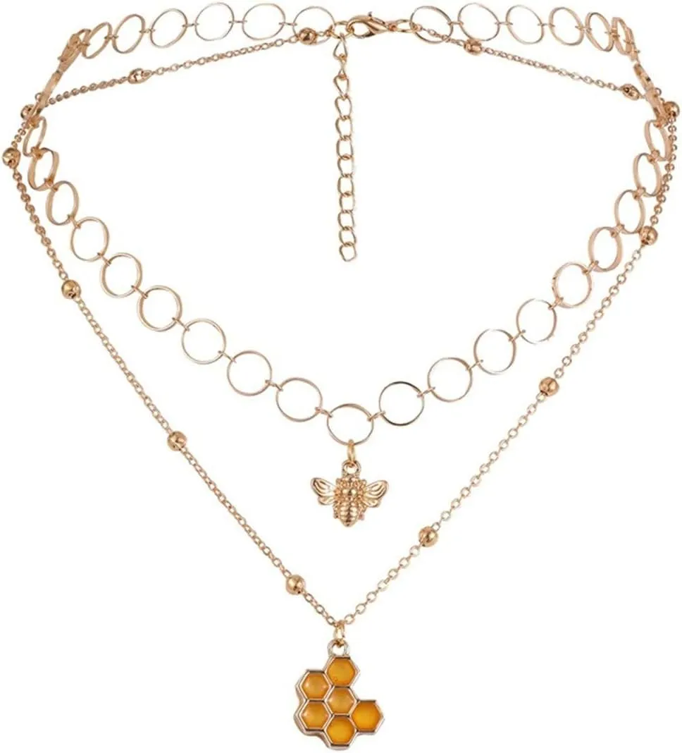 Layered Beehive Necklace for Lady Round Mesh Shape Chain Necklace Layering Pendant Necklaces Gifts Jewelry Lady (Gold, One Size)