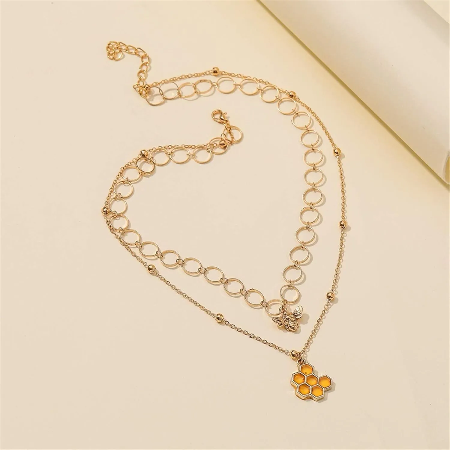 Layered Beehive Necklace for Lady Round Mesh Shape Chain Necklace Layering Pendant Necklaces Gifts Jewelry Lady (Gold, One Size)