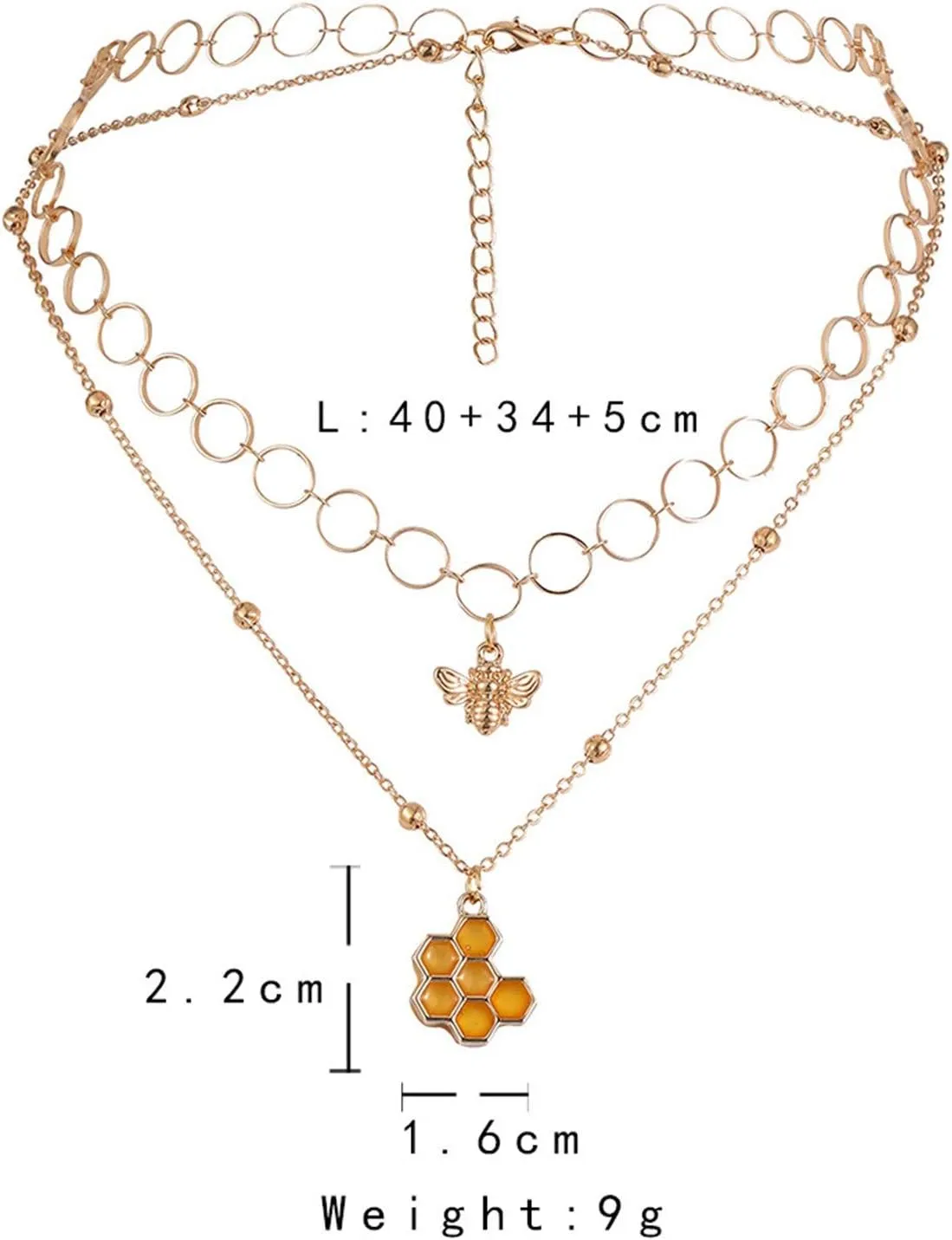 Layered Beehive Necklace for Lady Round Mesh Shape Chain Necklace Layering Pendant Necklaces Gifts Jewelry Lady (Gold, One Size)