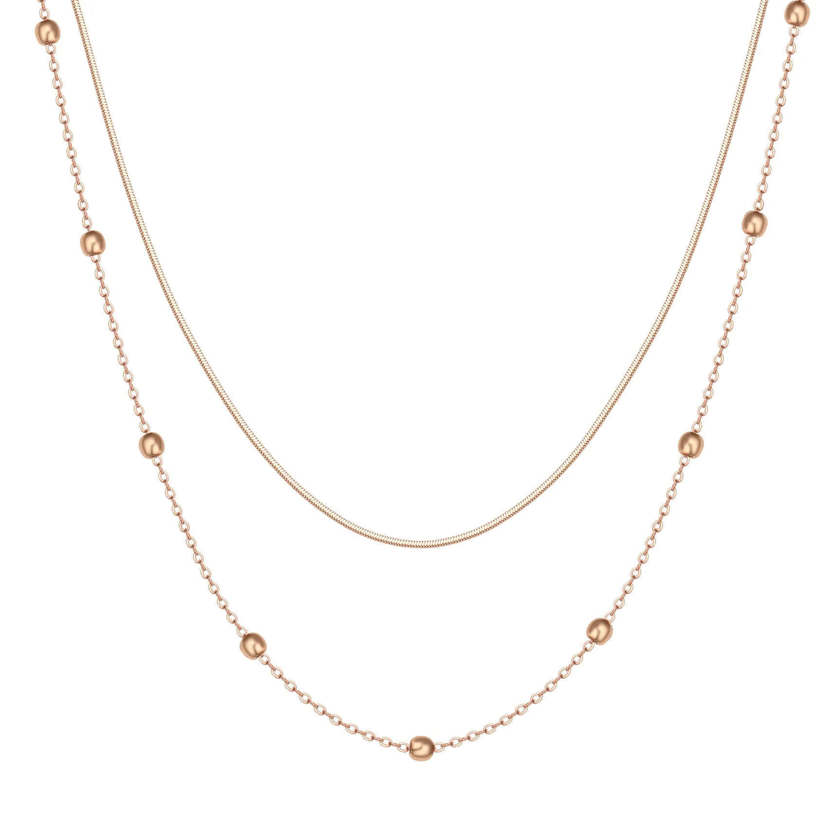 Layered Bobble Chain Necklace Rose Gold