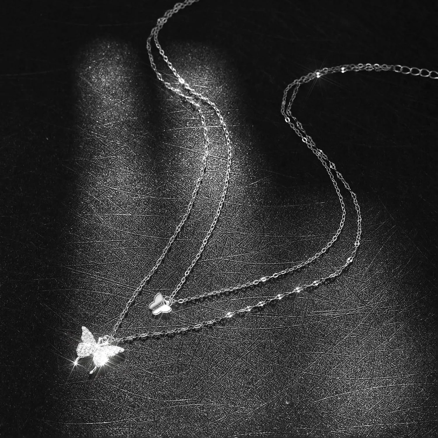 Layered Butterfly Necklace for Women S925 Sterling Silver Bohemian Crystal Double Butterfly Pendant Necklace Gold Rhinestone Butterfly Choker Necklaces Butterfly Chain Necklace Mom Wife Birthday Jewelry Gifts