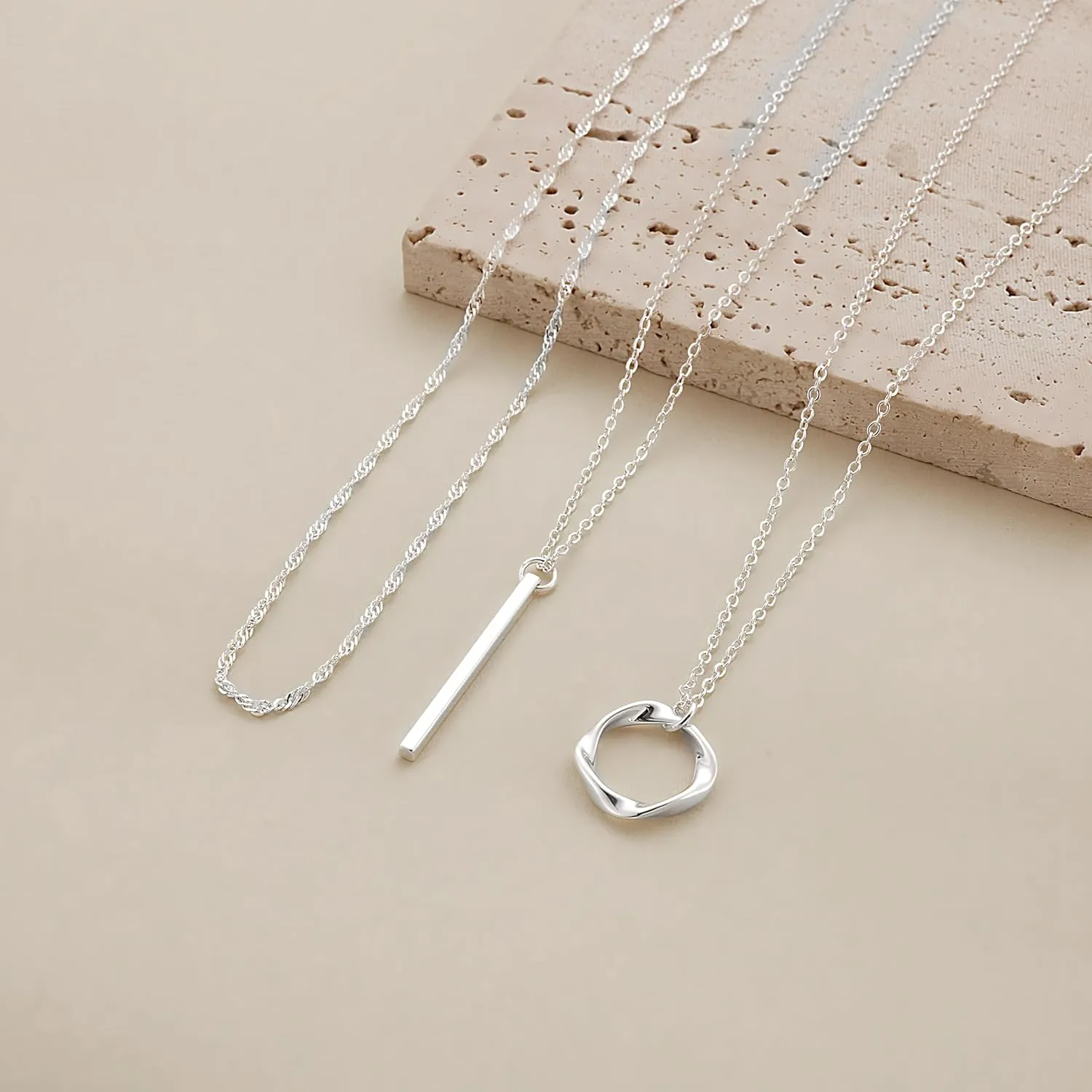 Layered Choker Necklaces, 14k Gold Plated/Sterling Silver Stackable Circle Pendant Chain Necklace Set