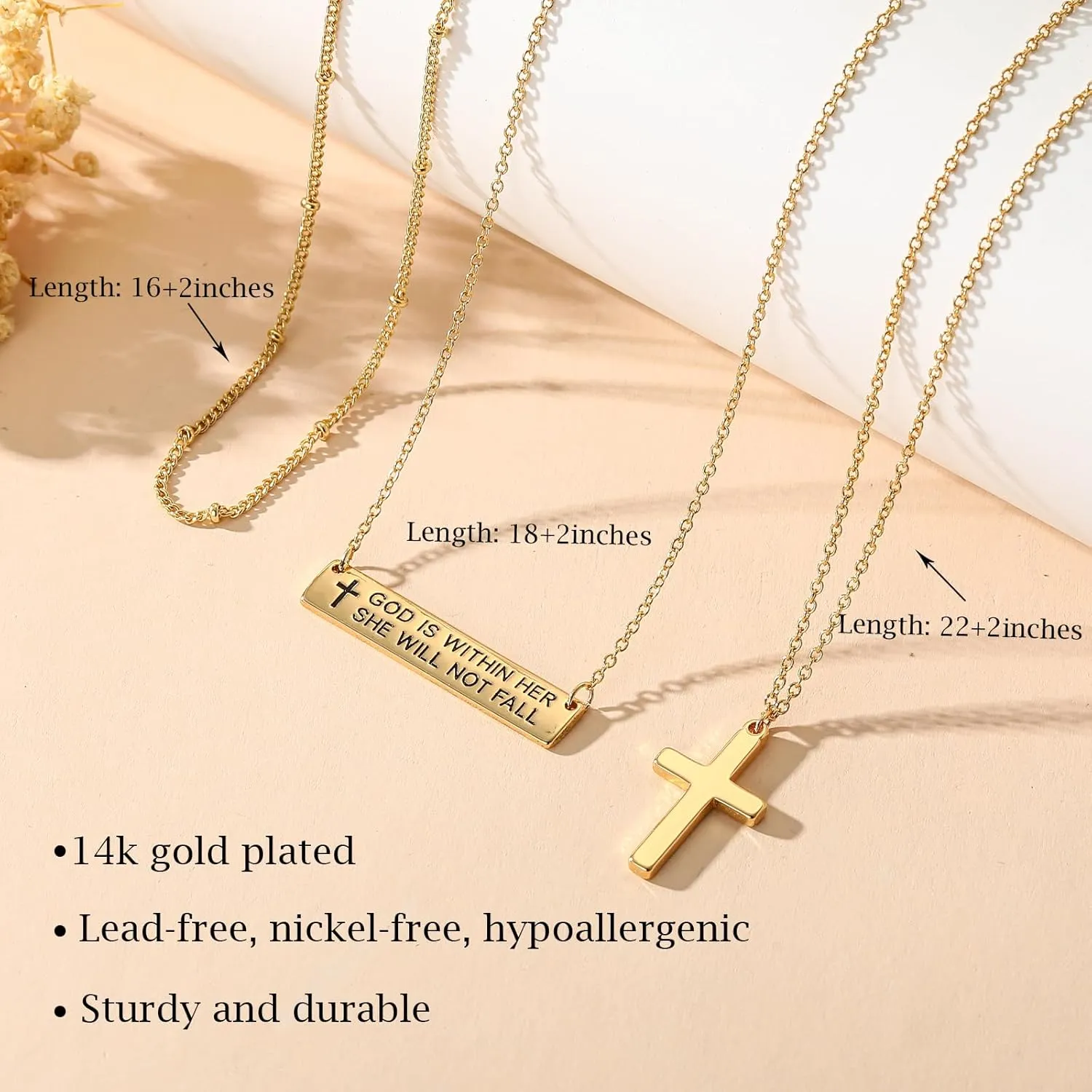 Layered Cross Bible Verse Necklaces, 14K Gold Plated Christian Religious Confirmation Inspirational Jewelry Gifts