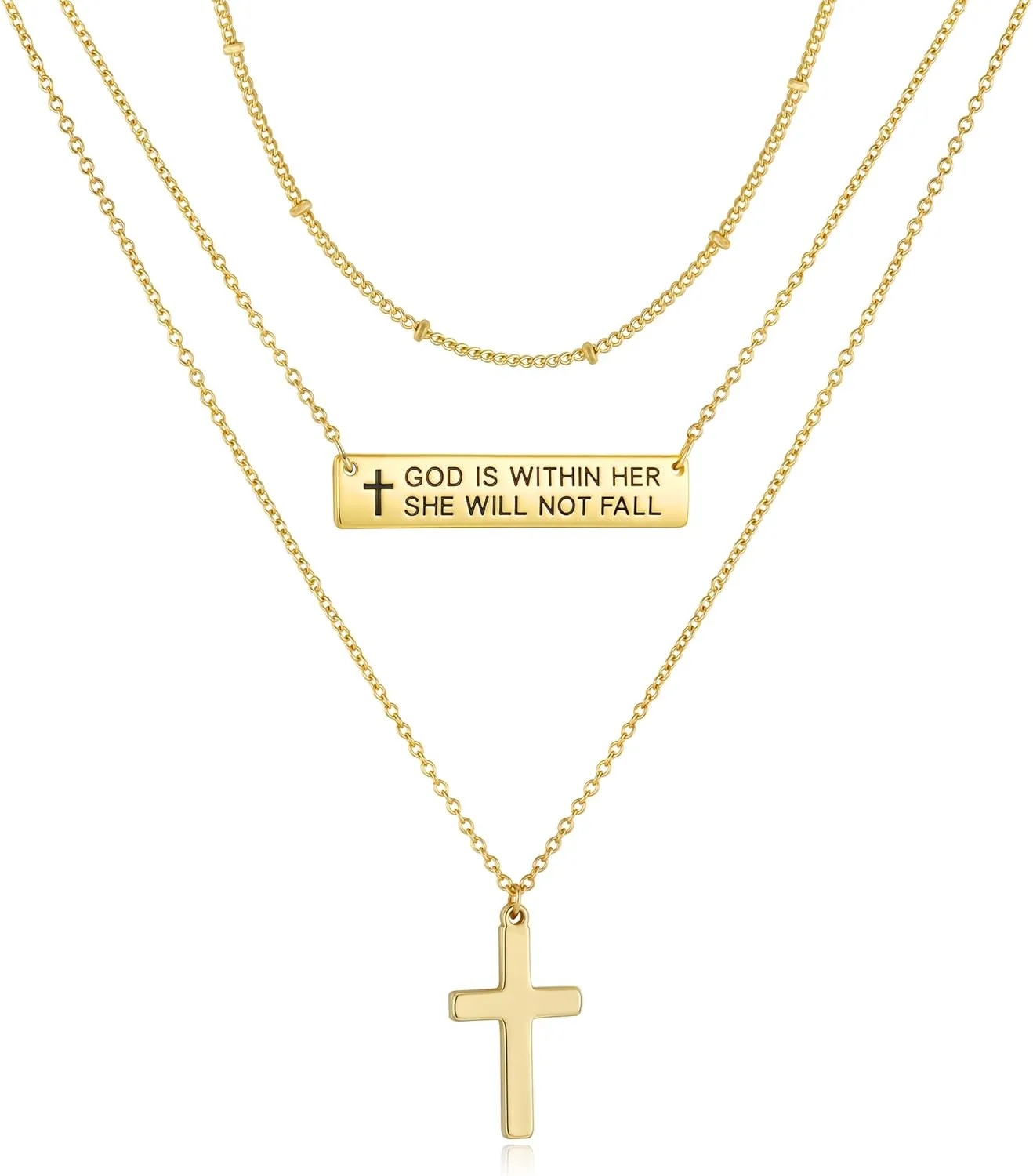 Layered Cross Bible Verse Necklaces, 14K Gold Plated Christian Religious Confirmation Inspirational Jewelry Gifts
