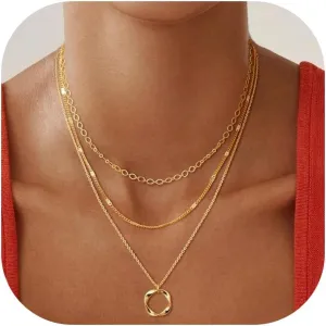Layered Gold Necklace for Women Stack Non Tarnish Dainty 14K Gold Plated Stacked Layered Necklaces Circle Pendant Chain Necklace Stackable Trendy Necklaces Gifts Trendy Stuff