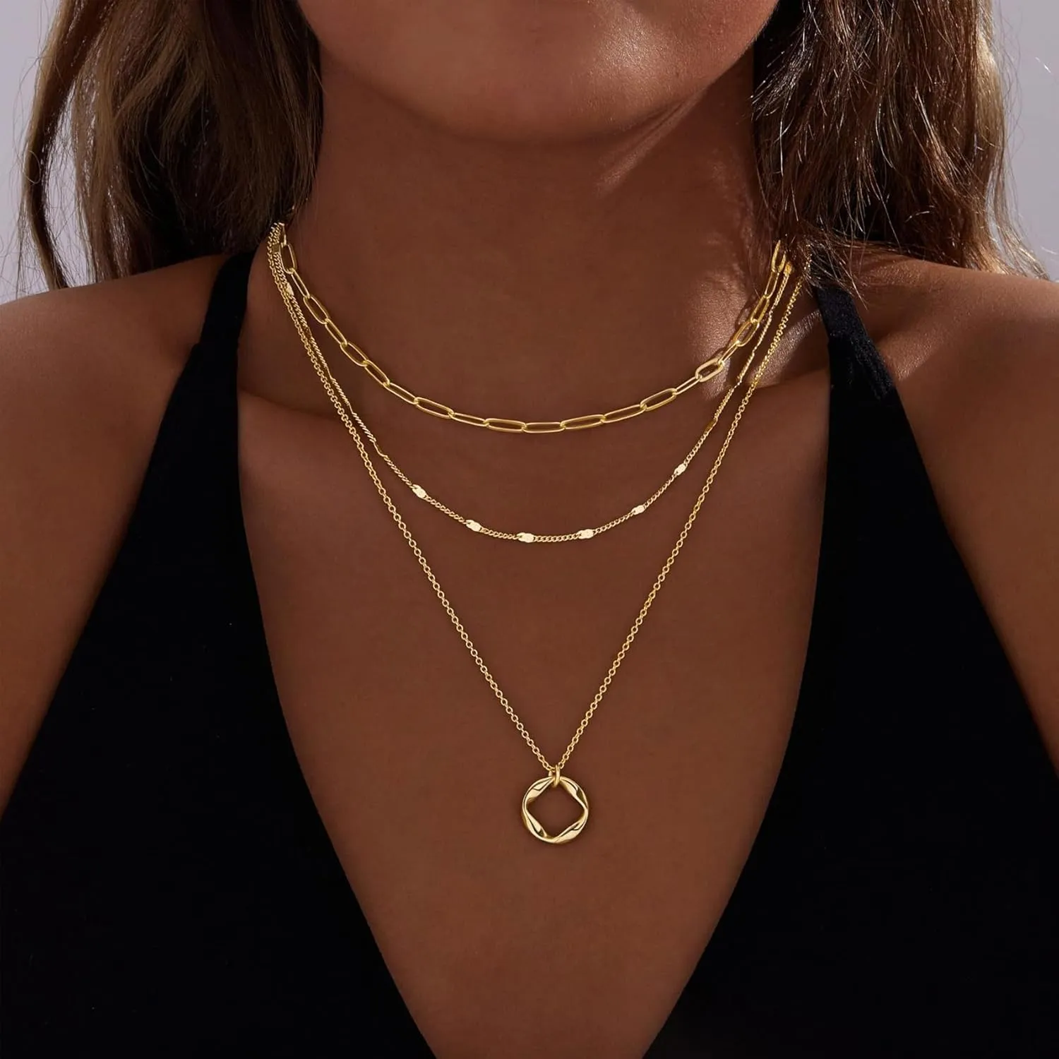 Layered Gold Necklace for Women Stack Non Tarnish Dainty 14K Gold Plated Stacked Layered Necklaces Circle Pendant Chain Necklace Stackable Trendy Necklaces Gifts Trendy Stuff
