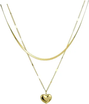 Layered Gold Necklaces for Women, 18K Gold Plated Necklace Pendant Simple Love Adjustable Layered Gold Necklace Chain