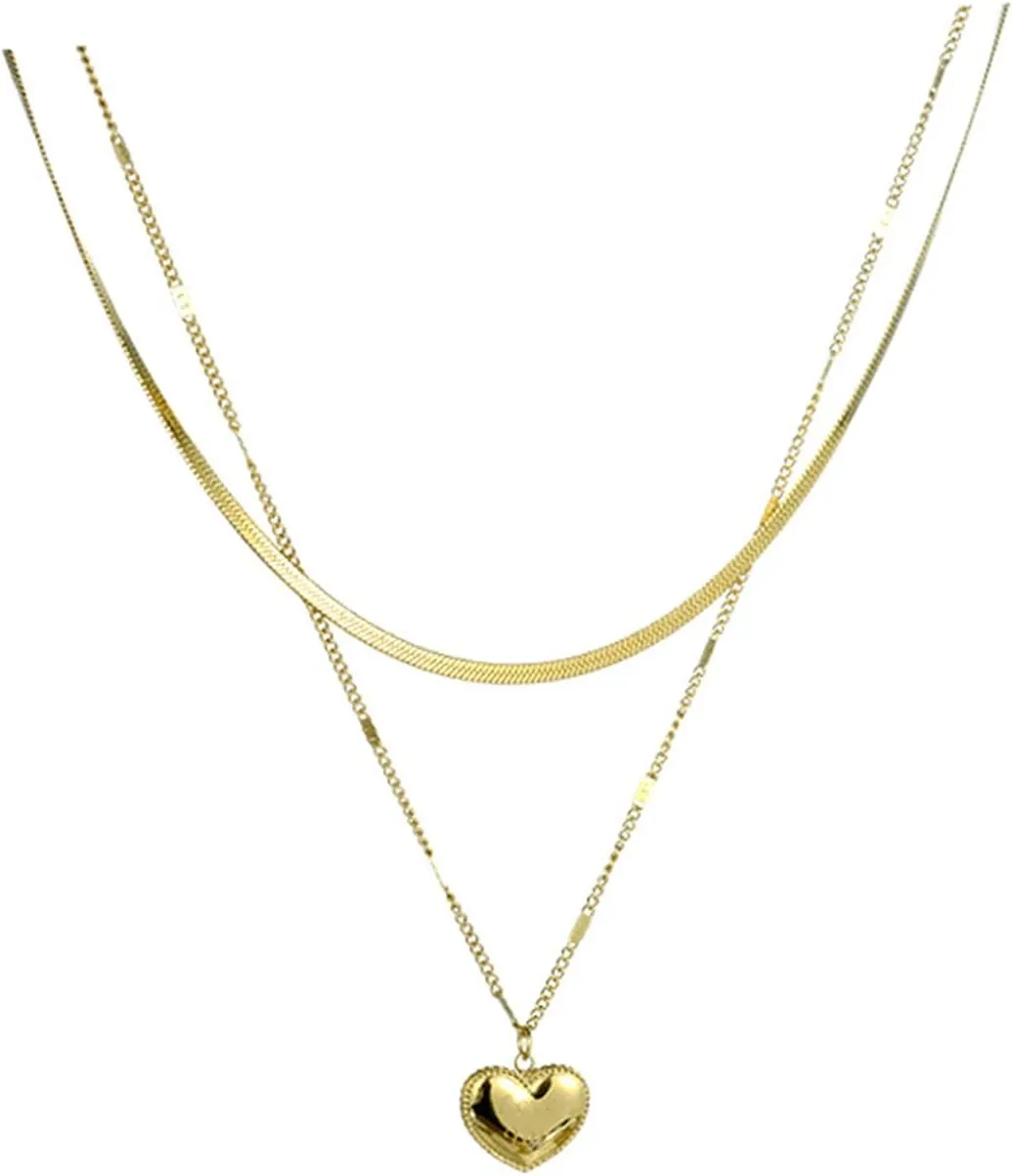 Layered Gold Necklaces for Women, 18K Gold Plated Necklace Pendant Simple Love Adjustable Layered Gold Necklace Chain