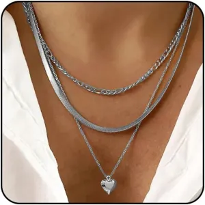 Layered Gold Necklaces for Women Dainty Stacked Gold Choker Necklace for Women Round Heart Pendant Necklace for Women Cuban Link Chain for Women Gold Jewelry Set