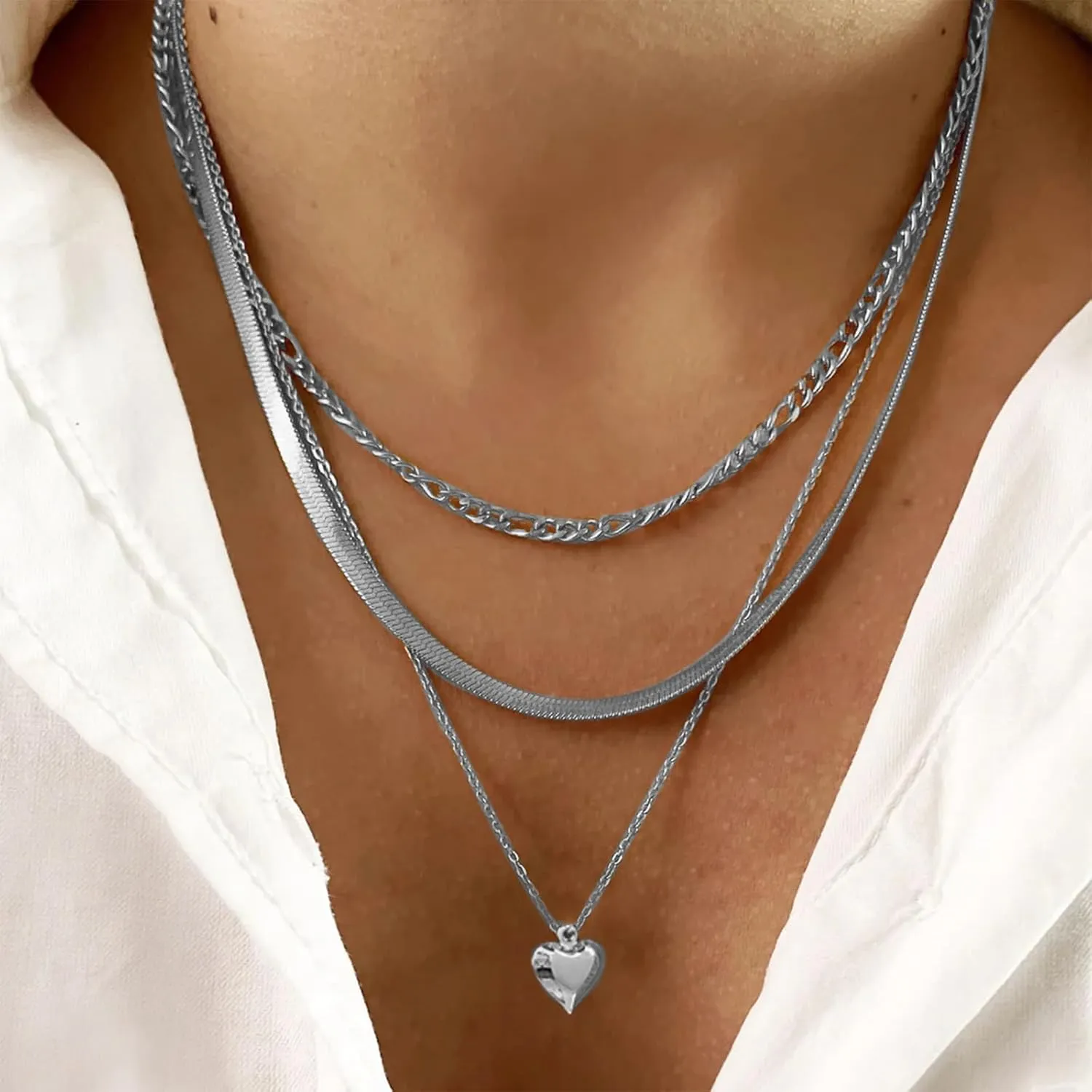 Layered Gold Necklaces for Women Dainty Stacked Gold Choker Necklace for Women Round Heart Pendant Necklace for Women Cuban Link Chain for Women Gold Jewelry Set