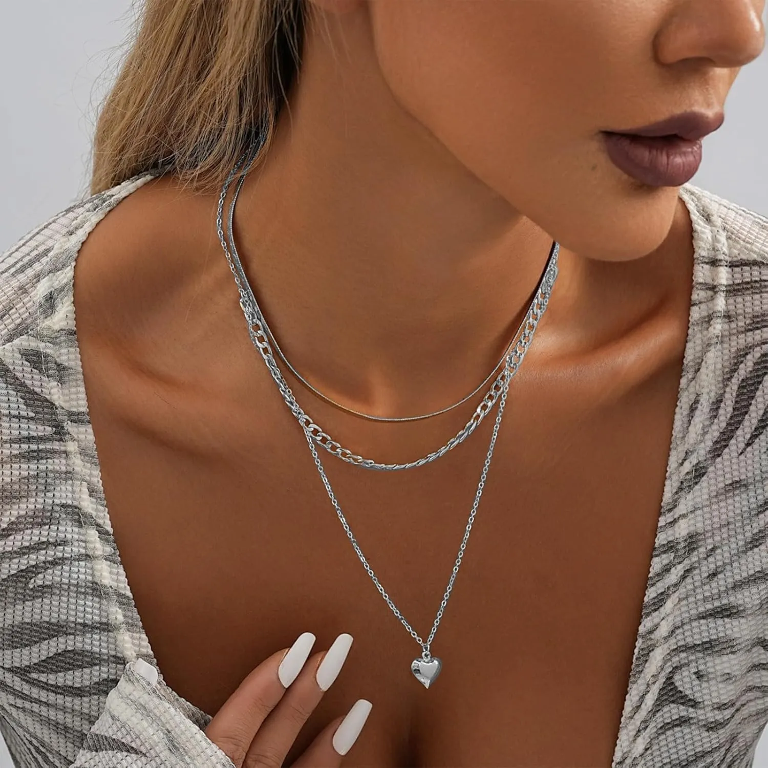 Layered Gold Necklaces for Women Dainty Stacked Gold Choker Necklace for Women Round Heart Pendant Necklace for Women Cuban Link Chain for Women Gold Jewelry Set
