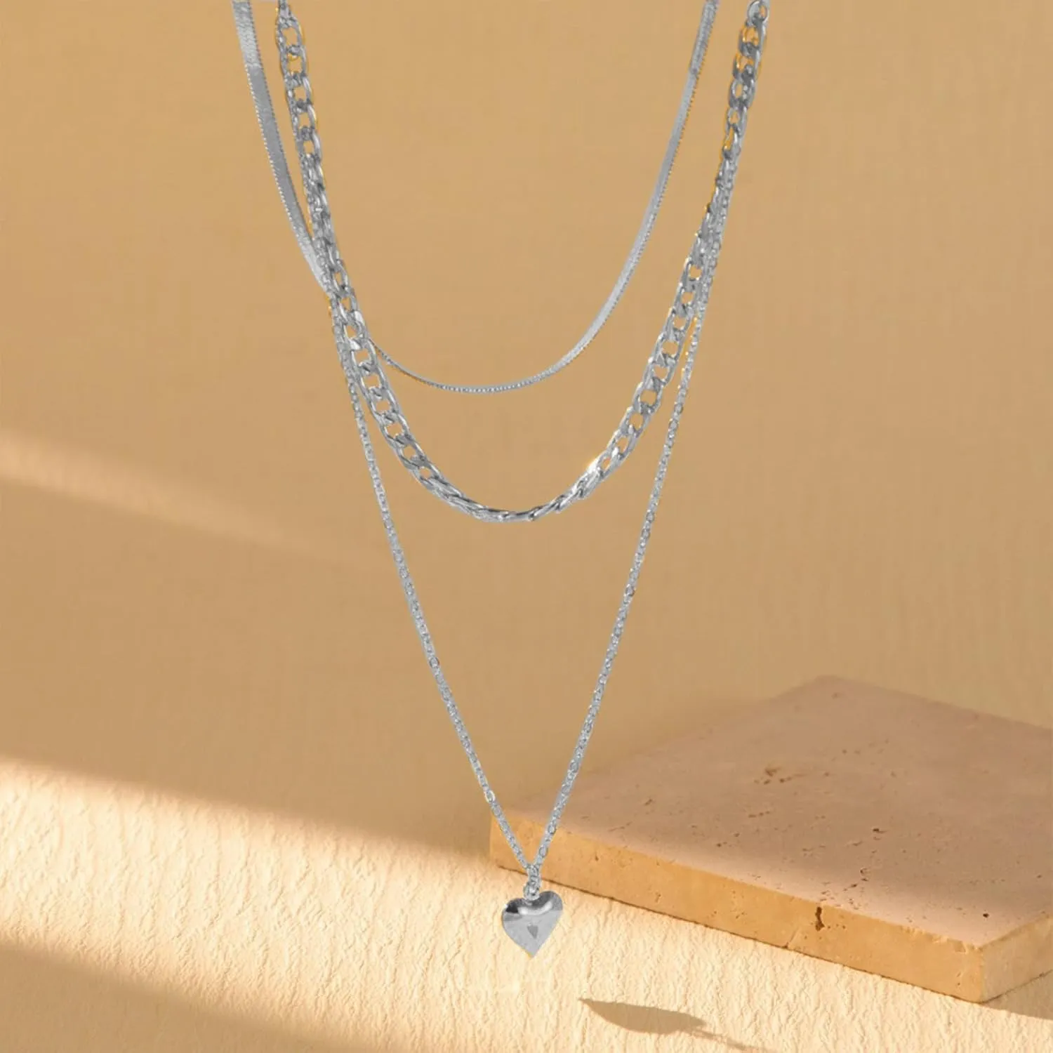 Layered Gold Necklaces for Women Dainty Stacked Gold Choker Necklace for Women Round Heart Pendant Necklace for Women Cuban Link Chain for Women Gold Jewelry Set