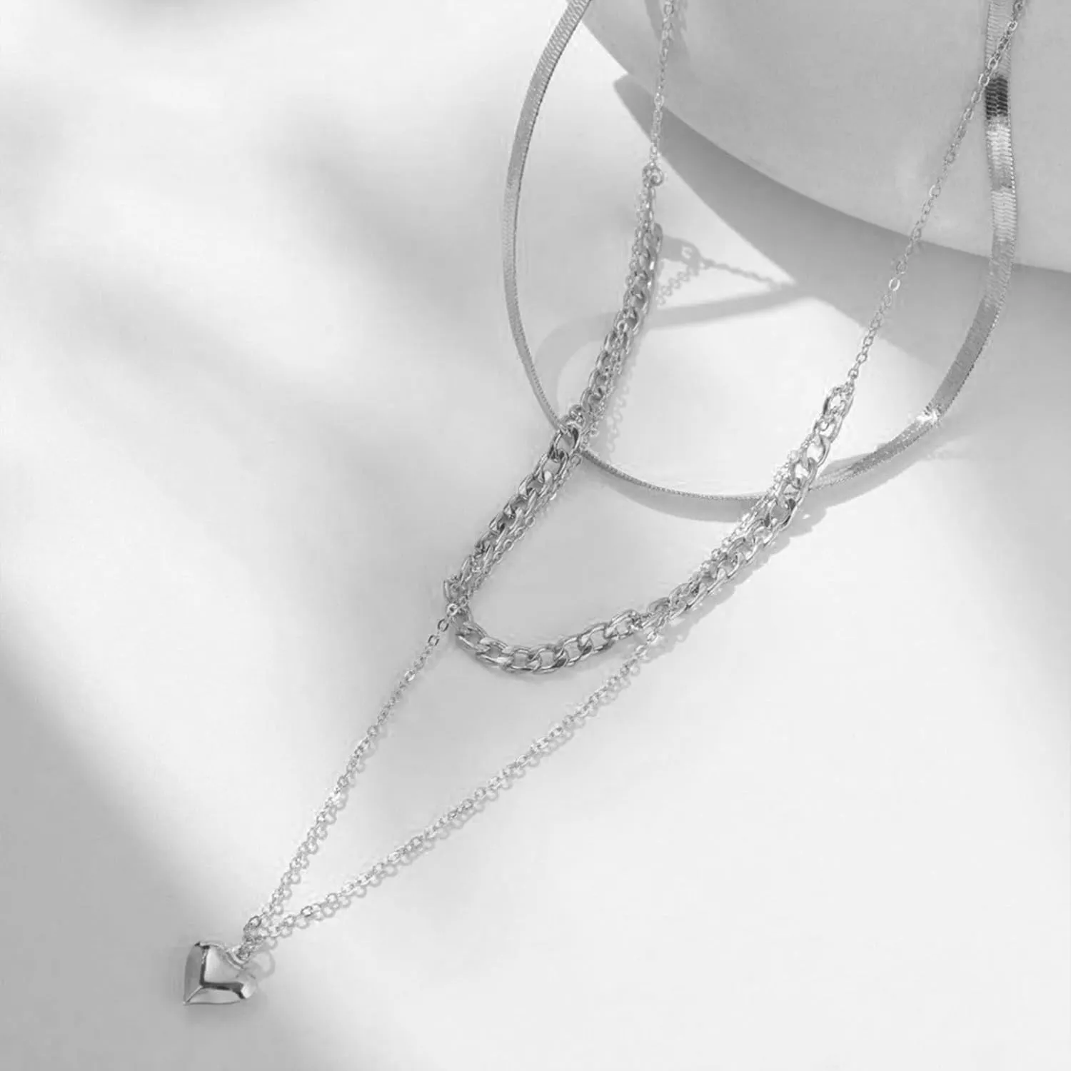 Layered Gold Necklaces for Women Dainty Stacked Gold Choker Necklace for Women Round Heart Pendant Necklace for Women Cuban Link Chain for Women Gold Jewelry Set