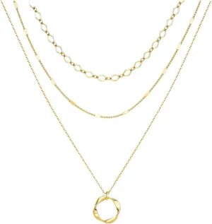 Layered Gold Necklaces for Women, Stackable Dainty 14K Gold Silver Plated Trendy Circle Paperclip Chain Pendant Choker Necklace,Perfect Gifts for Women