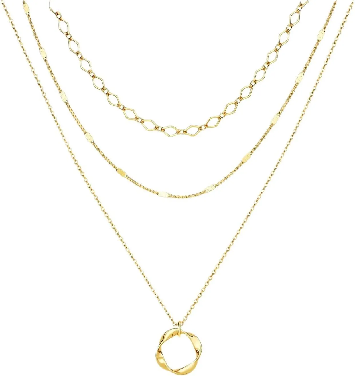 Layered Gold Necklaces for Women, Stackable Dainty 14K Gold Silver Plated Trendy Circle Paperclip Chain Pendant Choker Necklace,Perfect Gifts for Women