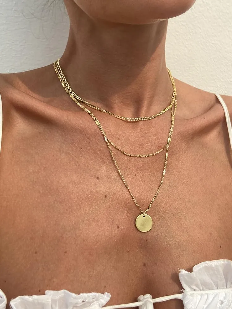 Layered Gold Necklaces for Women Trendy Chunky Silver Stackable Choker Necklace Dainty Cuban Paperclip Chain Necklace Jewelry Set