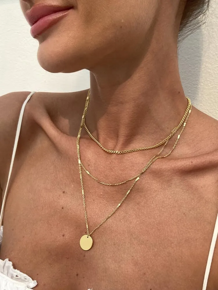 Layered Gold Necklaces for Women Trendy Chunky Silver Stackable Choker Necklace Dainty Cuban Paperclip Chain Necklace Jewelry Set