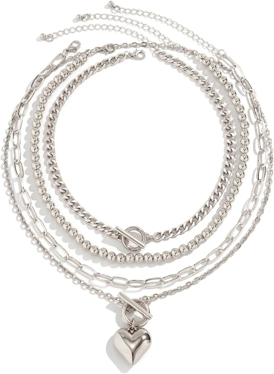 Layered Gold Necklaces Stack for Women Chunky Gold Necklace Herringbone Paperclip Chain Necklace Retro Coin Medallion Pendant Dainty Cuban Chain Toggle Clasp Jewelry