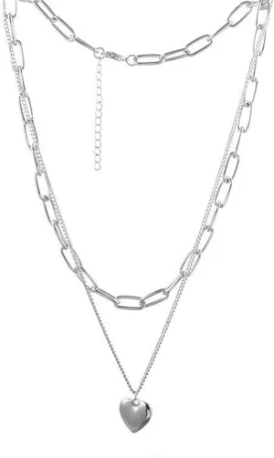 Layered Gold Silver Necklaces Chunky Stack Layered Chain Choker Necklace Herringbone Gold Necklaces Cuban Link Paperclip Necklace
