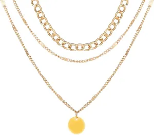 Layered Gold Silver Necklaces Chunky Stack Layered Chain Choker Necklace Herringbone Gold Necklaces Cuban Link Paperclip Necklace