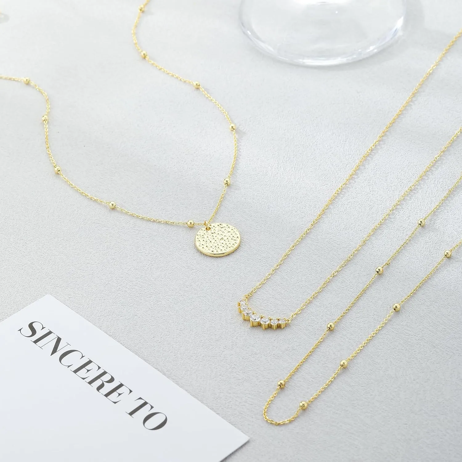 Layered Gold Silver Necklaces for Women, Stackable Stack 14K Real Gold Plated Silver Chain Necklace Diamond Circle CZ Layering Pendant Necklaces Trendy Gold Jewelry Set Gifts