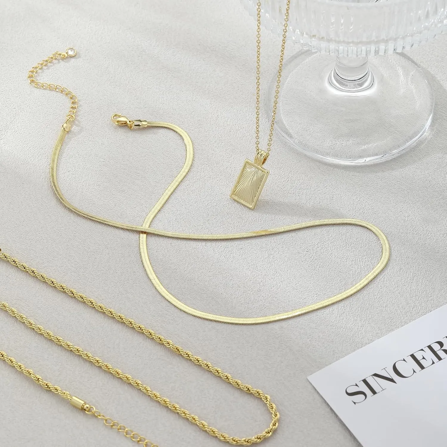 Layered Gold Silver Necklaces for Women, Stackable Stack 14K Real Gold Plated Silver Chain Necklace Diamond Circle CZ Layering Pendant Necklaces Trendy Gold Jewelry Set Gifts
