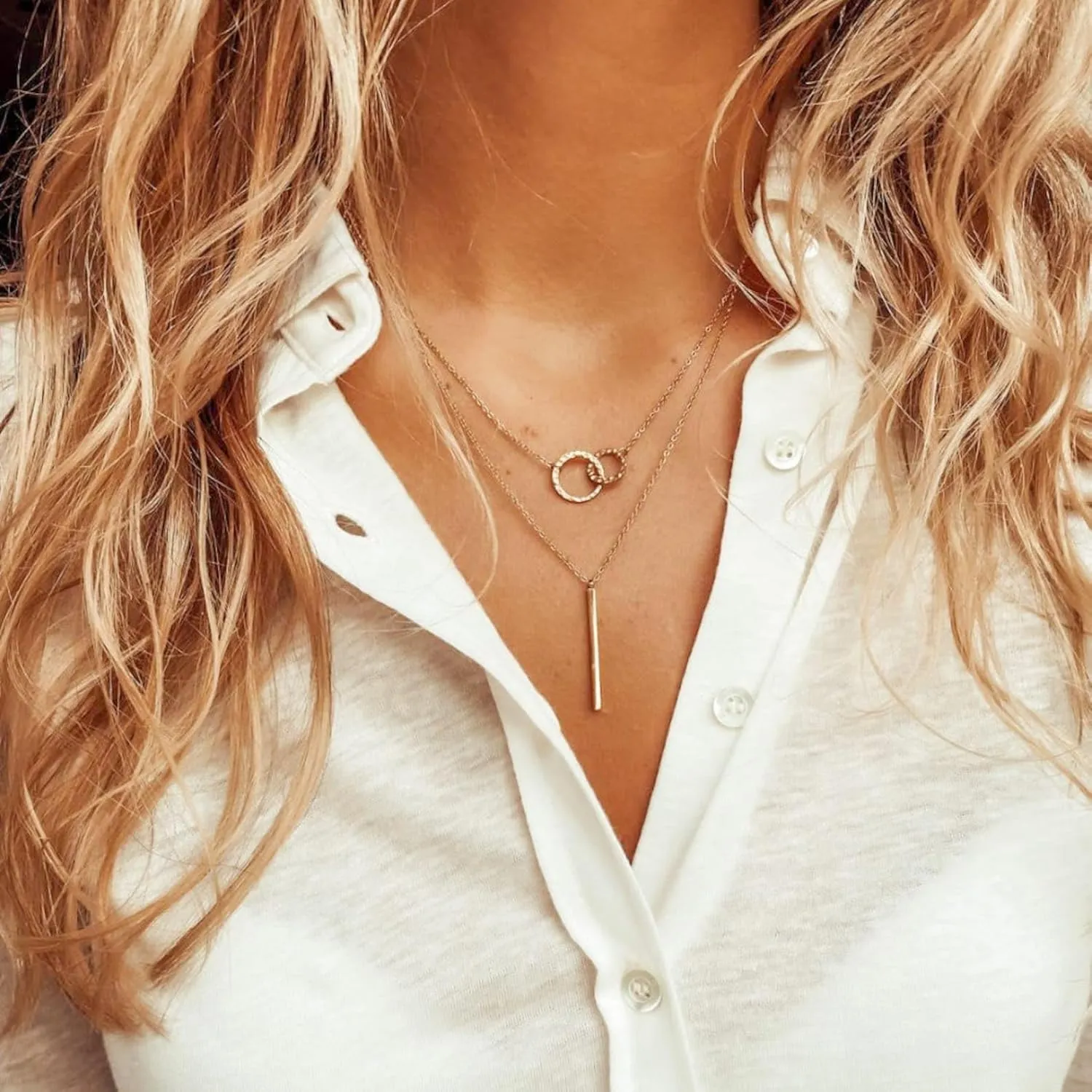 Layered Gold Silver Necklaces for Women, Stackable Stack 14K Real Gold Plated Silver Chain Necklace Diamond Circle CZ Layering Pendant Necklaces Trendy Gold Jewelry Set Gifts