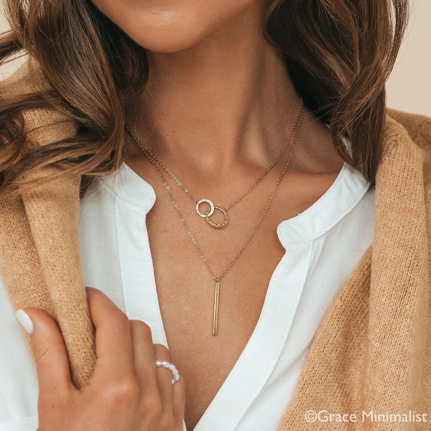 Layered Gold Silver Necklaces for Women, Stackable Stack 14K Real Gold Plated Silver Chain Necklace Diamond Circle CZ Layering Pendant Necklaces Trendy Gold Jewelry Set Gifts